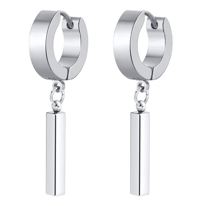 Rockyu メンズ ピアス スティックペンダント リングピアス バーイヤーカフ ブラック＆シルバー ステンレス製