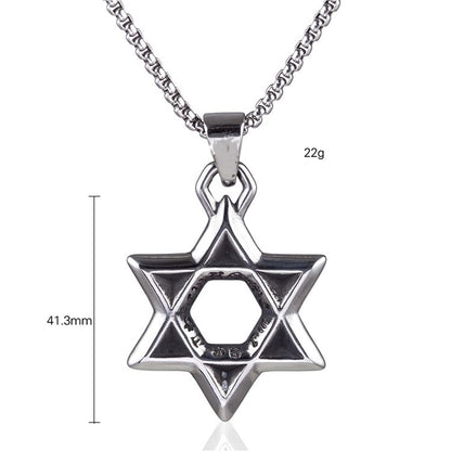 Rockyu 六芒星ネックレス メンズ ステンレス製 ダビデの星 ペンダント シルバー 60cmチェーン