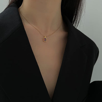 Rockyu ネックレス レディース 四角形ペンダント ゴールド ジルコニア 18金仕上げ 細チェーン
