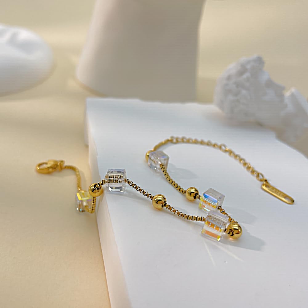 ブレスレット レディース ゴールド ステンレス 正方形クリスタル ベネチアンチェーン 金属アレルギー対応