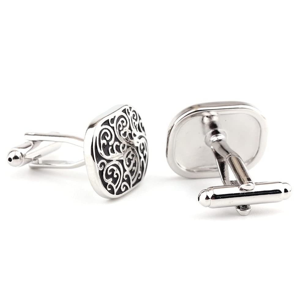 Rockyu メンズ 藤模様カフス 楕円シェイプ シルバー＆ゴールド 和風アクセサリー