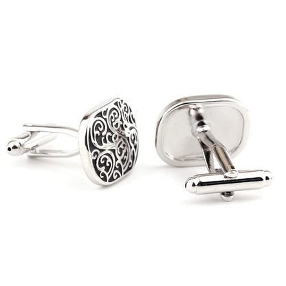 Rockyu メンズ 藤模様カフス 楕円シェイプ シルバー＆ゴールド 和風アクセサリー