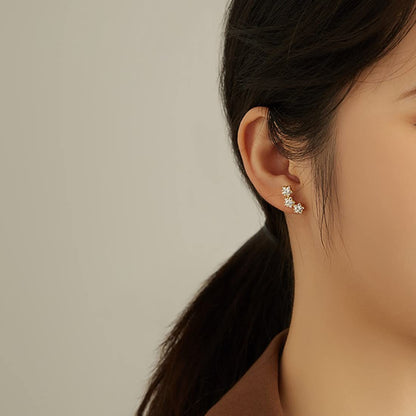 Rockyu 三連星ピアス レディース｜18金仕上げ シルバー925 ジルコニア使用 金属アレルギー対応