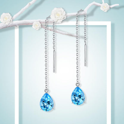 Rockyu チェーンピアス レディース ロングドロップ 涙型ジルコニア 金属アレルギー対応