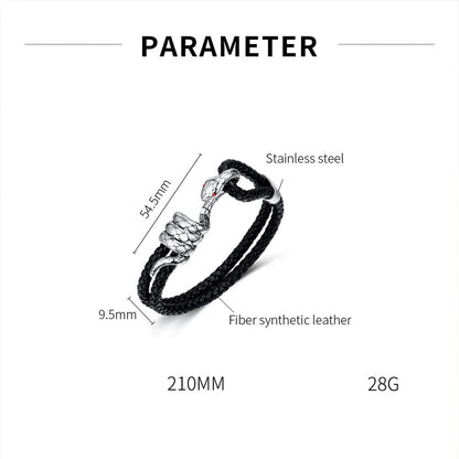 スネークレザーブレスレット メンズ｜編み込みレザー×ステンレス蛇ヘッドデザイン