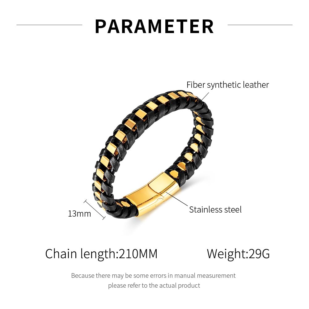 Rockyu メンズ 編み込みレザーブレスレット ステンレス留め具 金属アレルギー対応