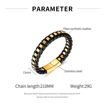 Rockyu メンズ 編み込みレザーブレスレット ステンレス留め具 金属アレルギー対応