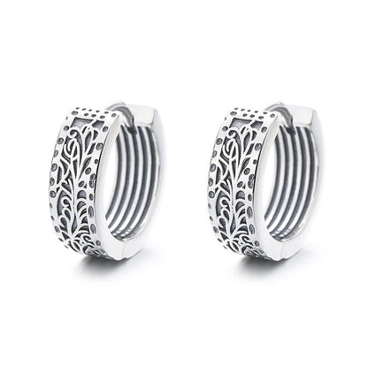 Rockyu シルバー925 唐草透かし彫りフープピアス 幅広ヴィンテージ 男女兼用 ゴールド＆シルバー