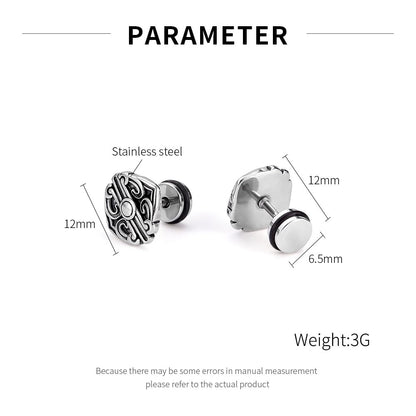 Rockyu ピアス メンズ ステンレス 片耳 四角モチーフ 彫刻風フラワーパターン ヴィンテージ調 アレルギー対応