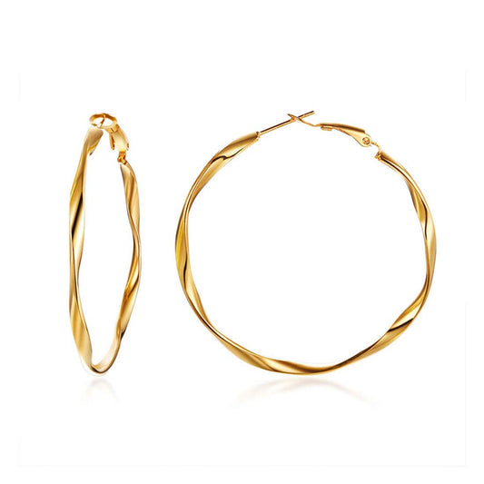 Rockyu フープピアス レディース 大ぶり ツイストフープ 軽量 ステンレス製 3色展開 金属アレルギー対応