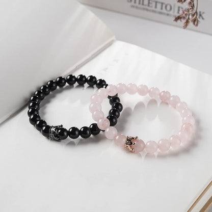 Rockyu ブレスレット メンズ レディース 2連 数珠 ビーズ 天然石 瑪瑙 クリスタル クラウン 開運 厄除けアクセサリー