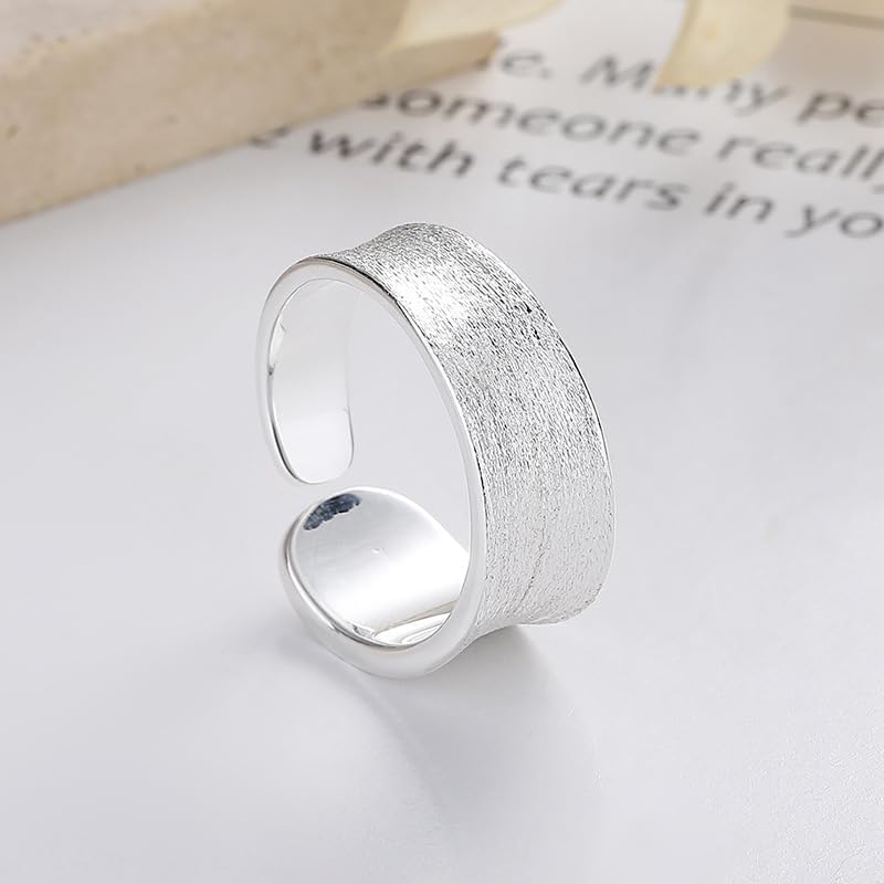 Rockyu 指輪 レディース メンズ 太め シルバー925 不規則デザイン フリーサイズリング シンプル 金属アレルギー対応