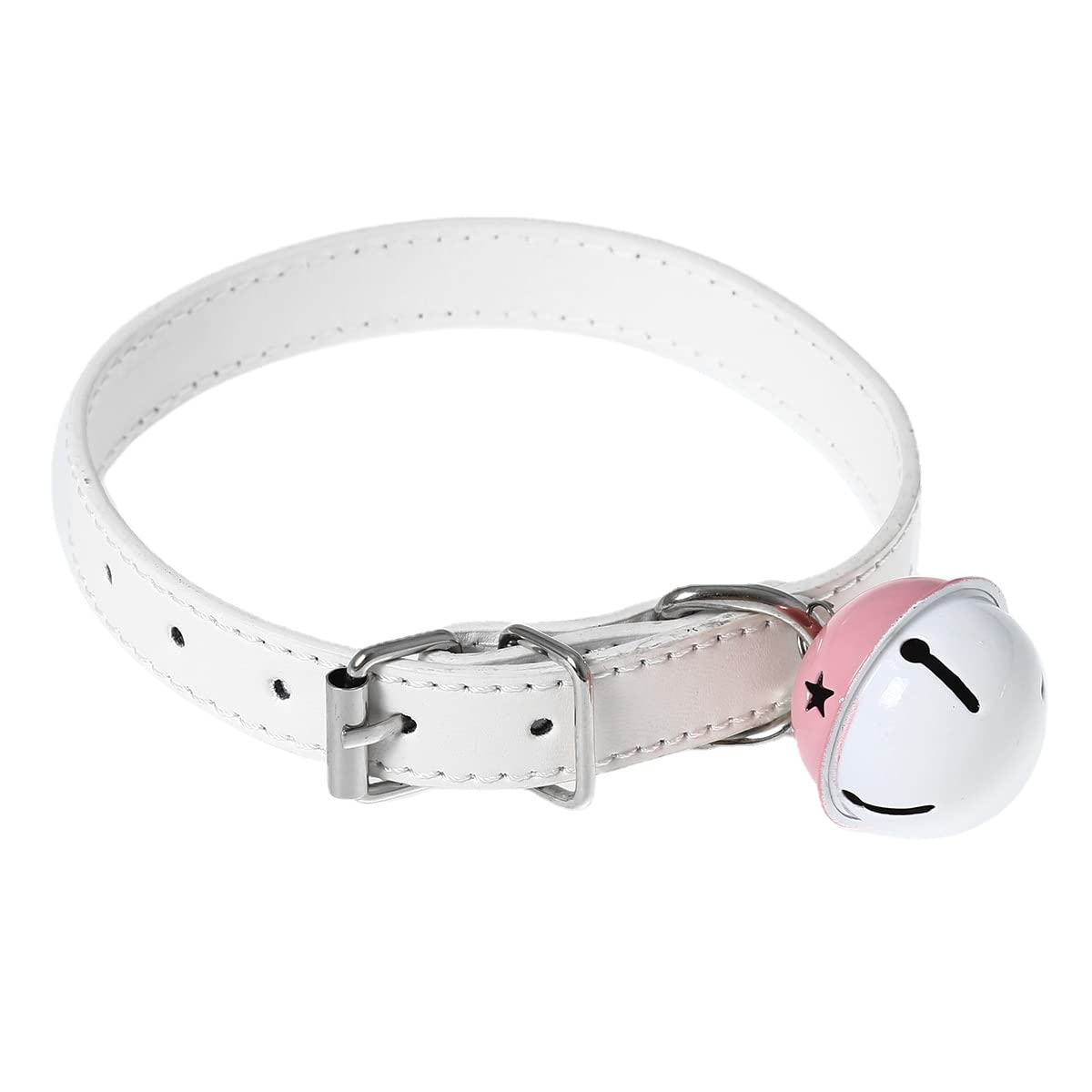 Rockyu 本革鈴付きチョーカー レディース 黒白