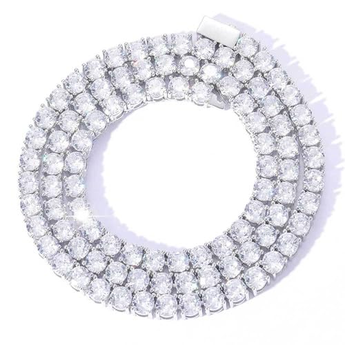 Rockyu ネックレス メンズ テニスチェーン シルバー/ゴールド 3mm〜6mm キュービックジルコニア 16〜26インチ