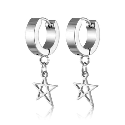 Rockyu メンズピアス フープ シルバー スター 揺れるリングピアス 両耳用 チタン製