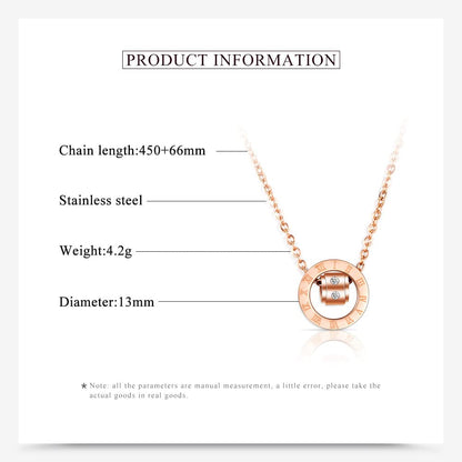 Rockyu ネックレス レディース シンプル ピンクゴールド ジルコニア ローマ数字ネックレス ローマ字刻印 リングペンダント ステンレス あずきチェーン