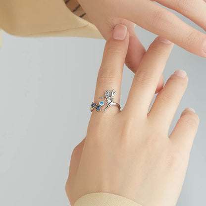 Rockyu 天使と星のブルージルコニアリング S925 シルバー フリーサイズ