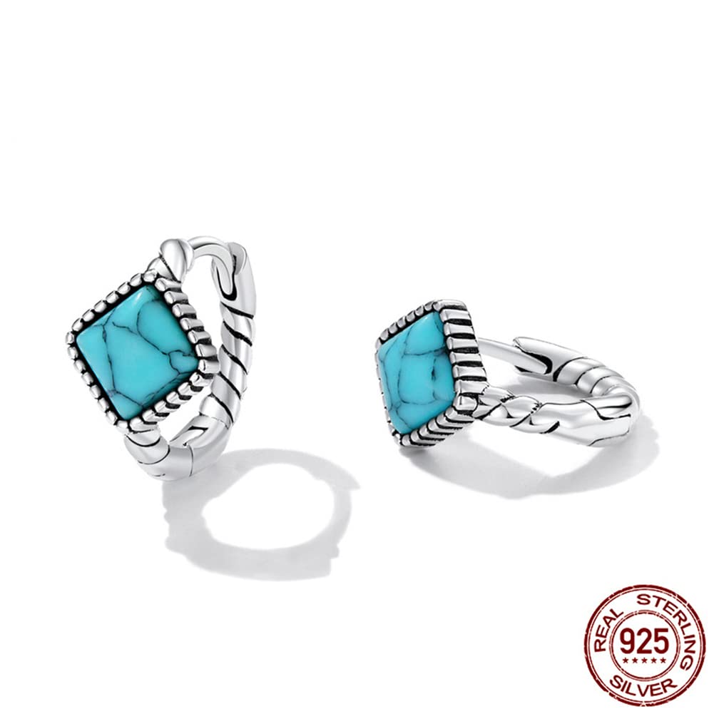 ckyu シルバー925 スクエアターコイズ ツイストフープピアス（小さめ・両耳用）