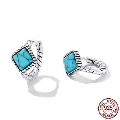 ckyu シルバー925 スクエアターコイズ ツイストフープピアス（小さめ・両耳用）