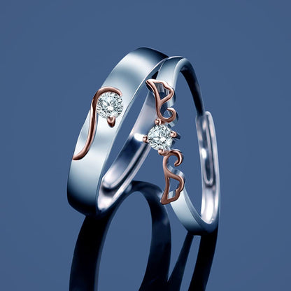 Rockyu 天使の翼 ペアリング S925純銀仕上げ フリーサイズ CZダイヤ カップル用