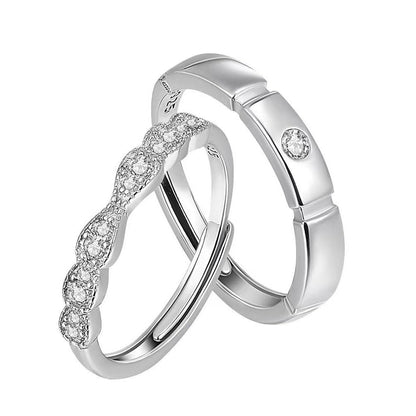 Rockyu ペアリング カップル シルバー925 フリーサイズ ジルコニア入り 指輪セット