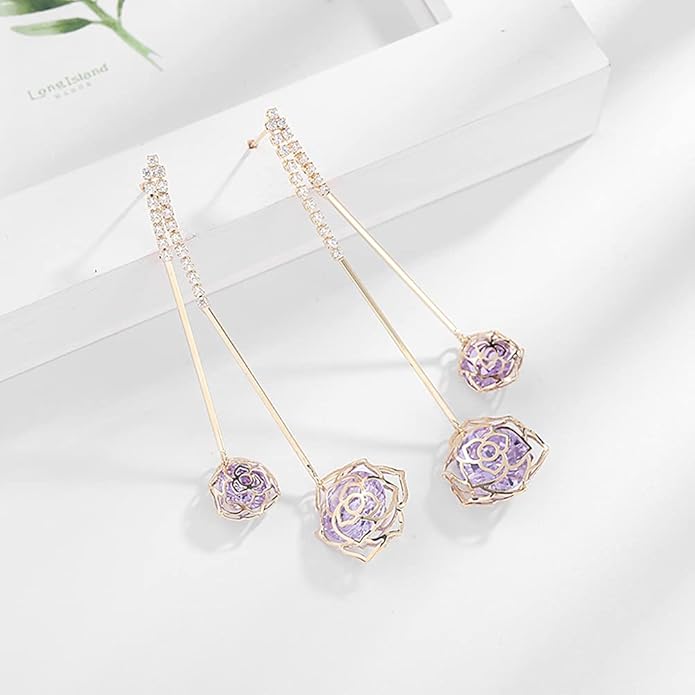 Rockyu ローズモチーフピアス レディース シルバー925 揺れるデザイン ジルコニア入り
