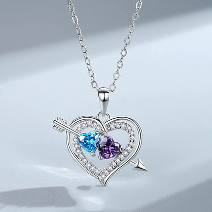 Rockyu レディース ハートネックレス S925 シルバー 愛の矢 ダブルジルコニアペンダント