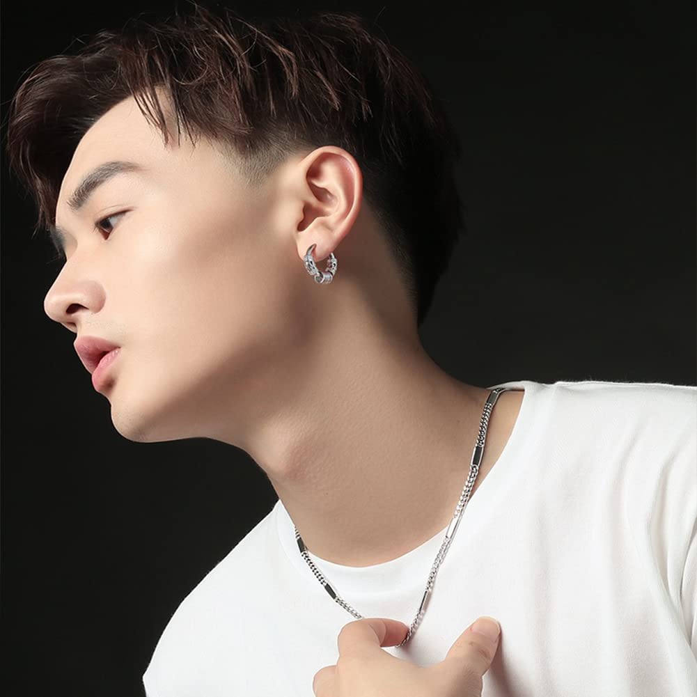 Rockyu フープピアス メンズ 龍紋デザイン サージカルステンレス 小さめ 両耳用 金属アレルギー対応