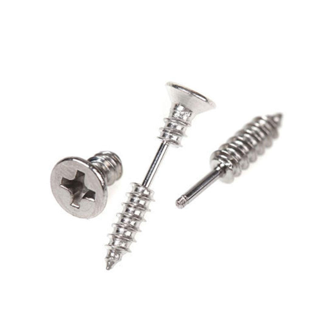 Rockyu ネジ型ピアス メンズ – 両耳用 チタン製 アメリカンスタイル 金属アレルギー対応