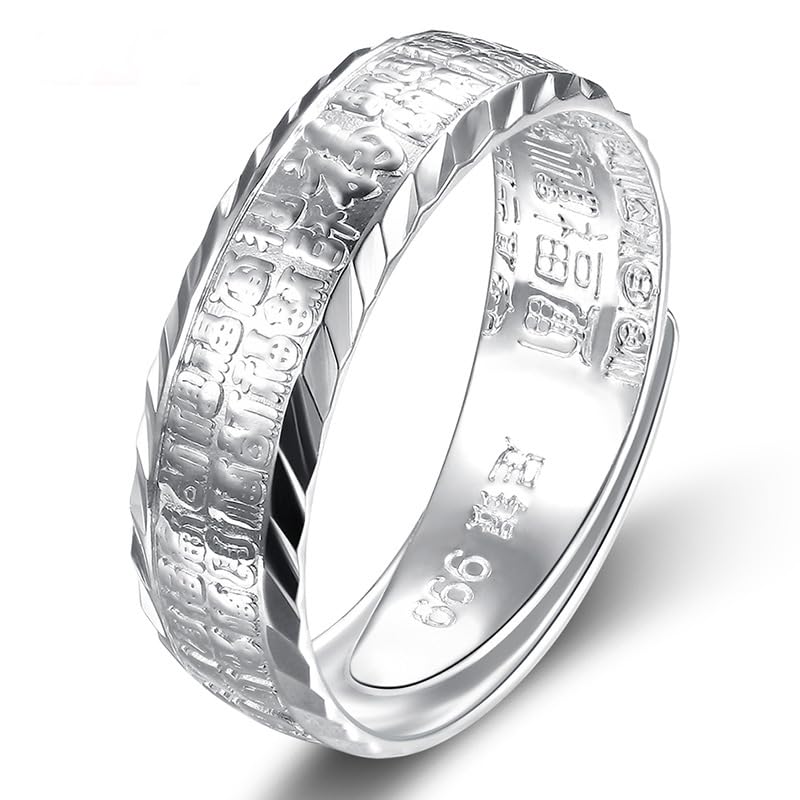 Rockyu 福字刻印 メンズリング シルバー999 フリーサイズ 純銀製指輪