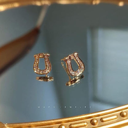 Rockyu シルバー925＆ピンクゴールド 馬蹄U型ジルコニアピアス レディース 金属アレルギー対応