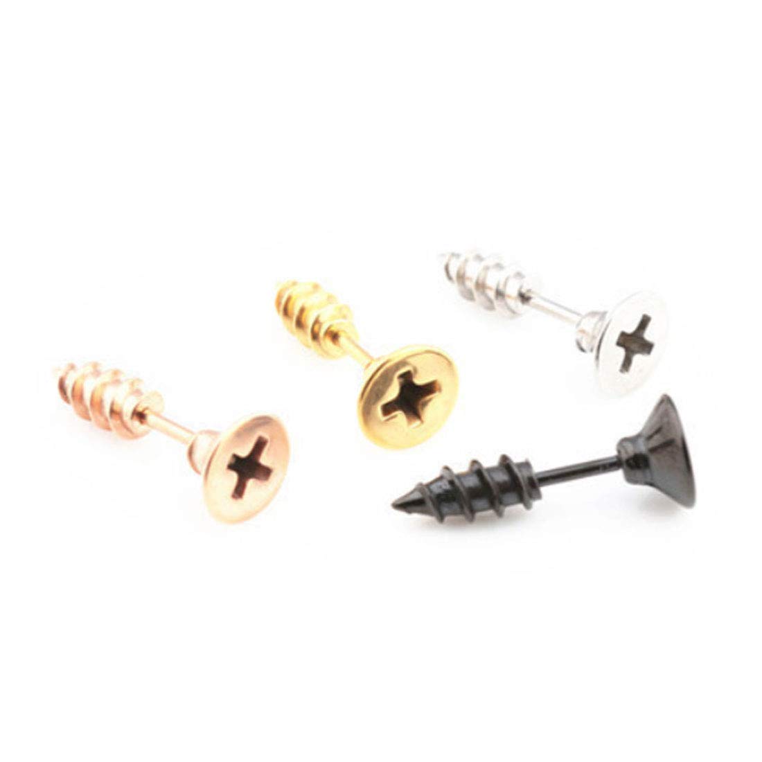 Rockyu ネジ型ピアス メンズ – 両耳用 チタン製 アメリカンスタイル 金属アレルギー対応