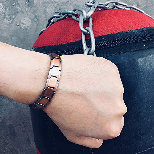 Rockyu 磁気ブレスレット メンズ ダブルロウ ピンクゴールド 銅製