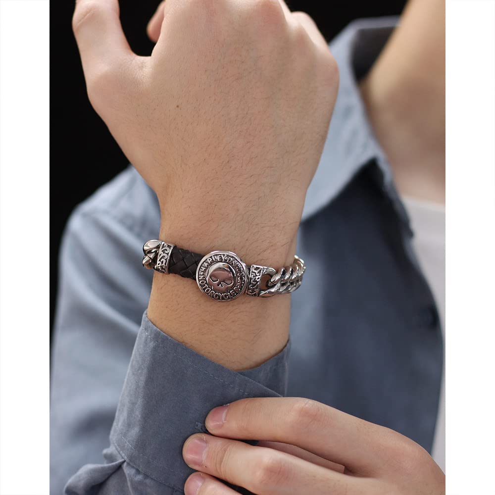 Rockyu メンズ スカルブレスレット シルバー 喜平チェーン 磁気留め具