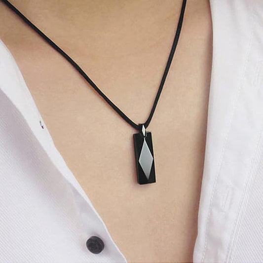 Rockyu タングステンネックレス メンズ レディース 多面カット長方形ペンダント ステンレス蛇チェーン付き 黒・銀・青 モダン幾何デザイン