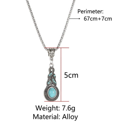 Rockyu ネックレス ピアス セット レディース ターコイズ 雫型 ボヘミアン風ジュエリー