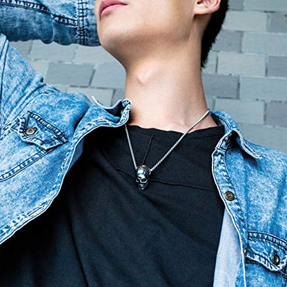 Rockyu スカルネックレス メンズ｜ステンレス製 レトロ＆ロックデザイン 髑髏ペンダント