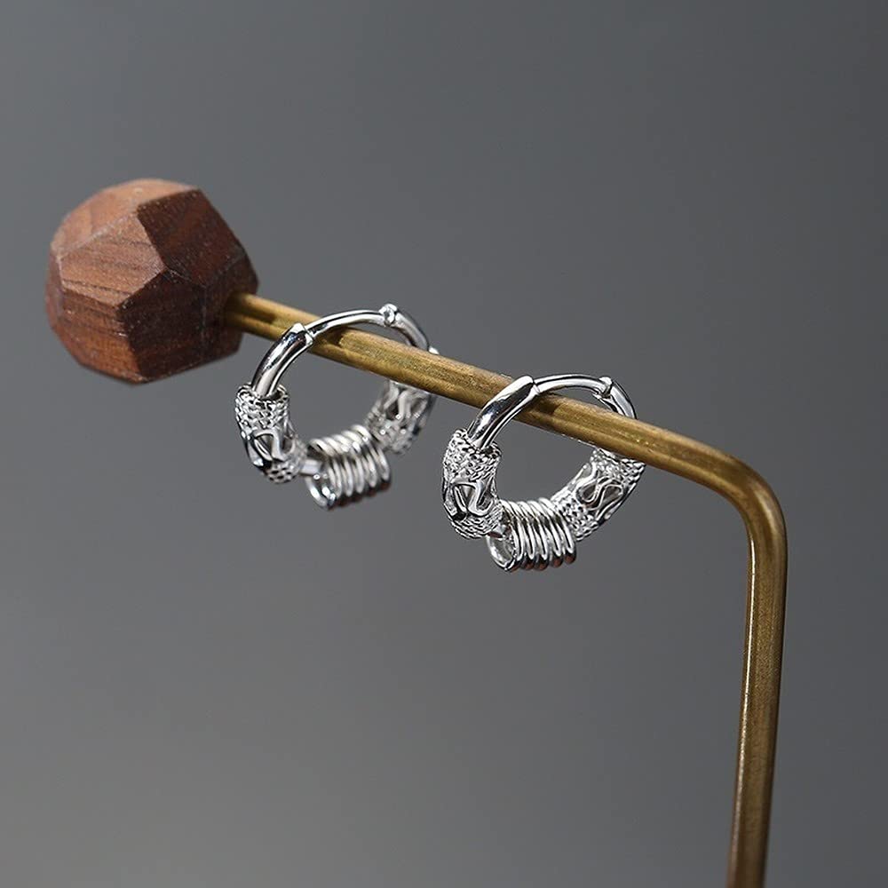 Rockyu 龍紋フープピアス メンズ 両耳用 サージカルステンレス 小さめ シンプルデザイン