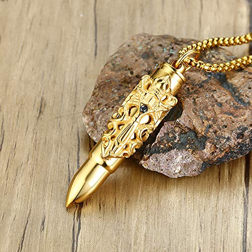 Rockyu 弾丸ドラゴンクロスネックレス メンズ ステンレス製 ゴールド＆シルバー ペンダント
