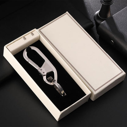 Rockyu キーホルダー メンズ レディース 車用 ダブルリング シルバー 亜鉛合金