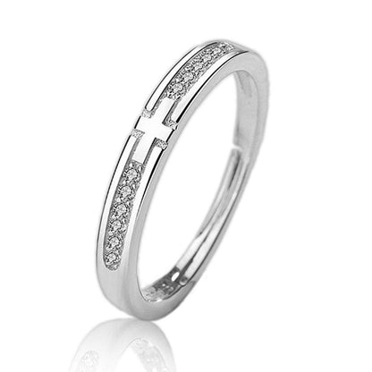 Rockyu 指輪 メンズ レディース ペアリング シルバー925 クロスデザイン フリーサイズ 純銀製