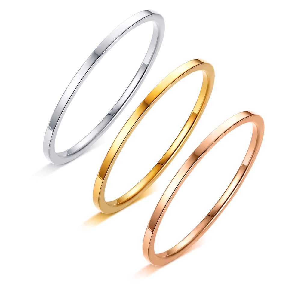 Rockyu 極細リング 1mm シンプル ステンレス ピンキーリング シルバー/ゴールド/ローズゴールド
