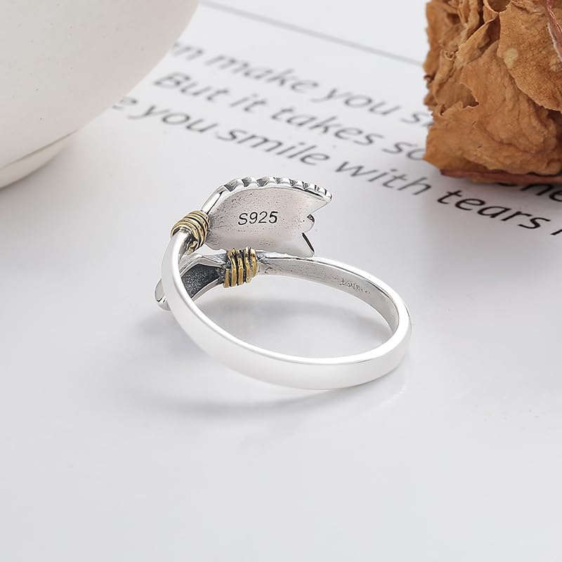 Rockyu 指輪 レディース フリーサイズ シルバー925 矢モチーフ 羽デザイン オープンリング 金属アレルギー対応