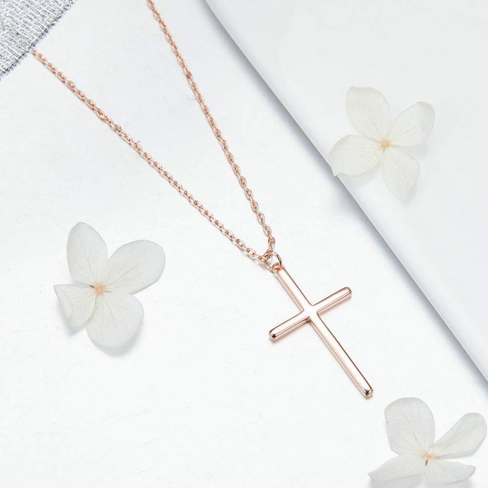 Rockyu レディース 十字架 シルバー ネックレス ステンレス シンプル