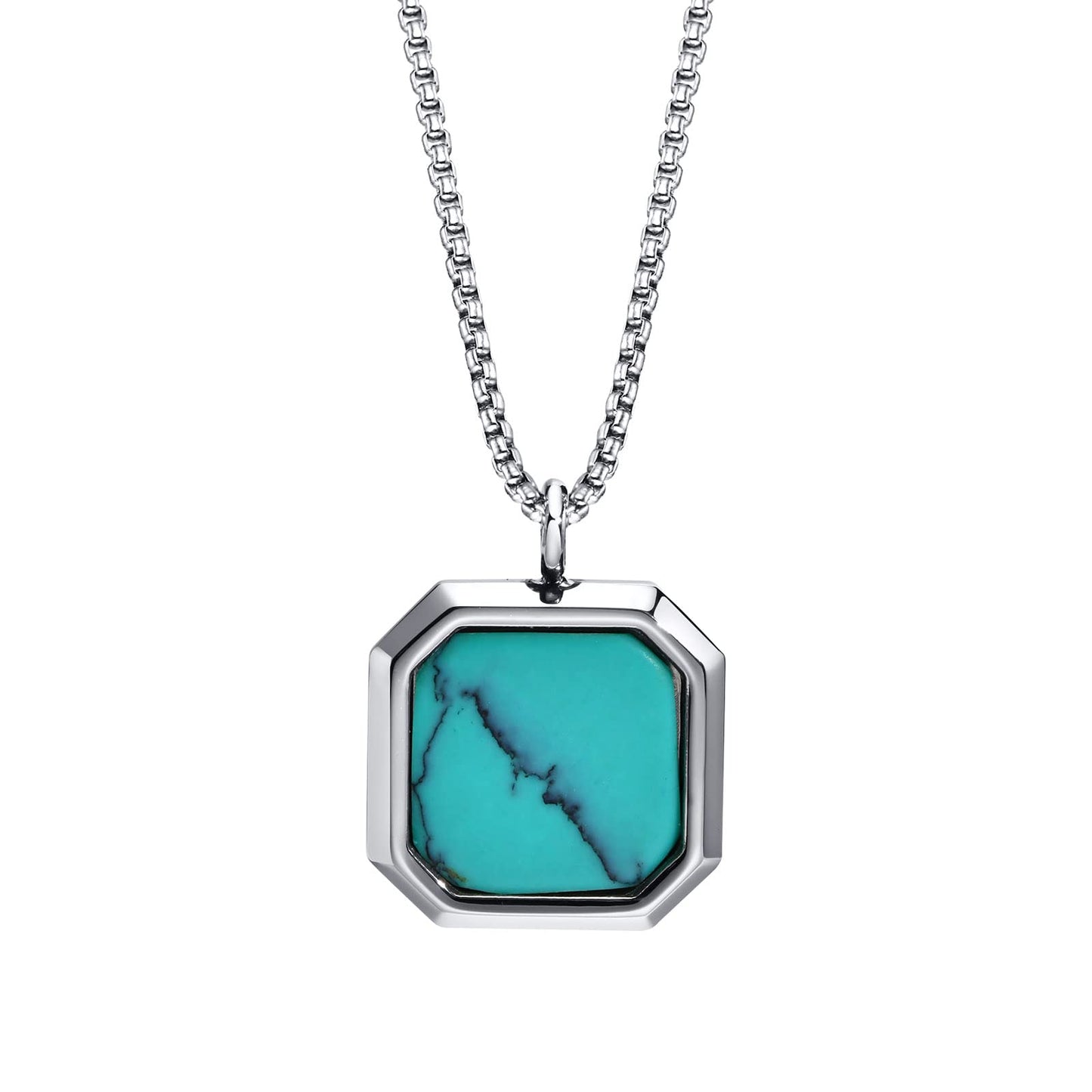 Rockyu ネックレス メンズ 正方形ペンダント ベネチアンチェーン 60cm 金属アレルギー対応 全10種