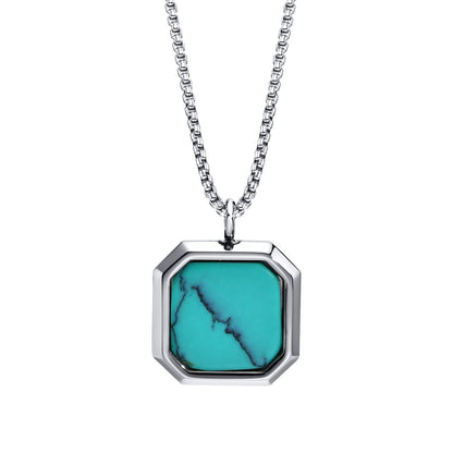 Rockyu ネックレス メンズ 正方形ペンダント ベネチアンチェーン 60cm 金属アレルギー対応 全10種