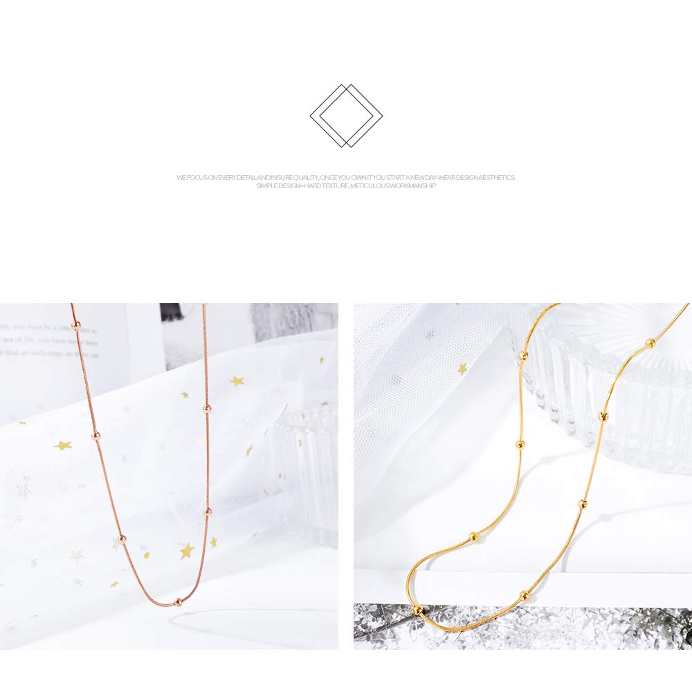 Rockyu ネックレス レディース 細め チェーン ピンクゴールド ステンレス シンプル おしゃれ