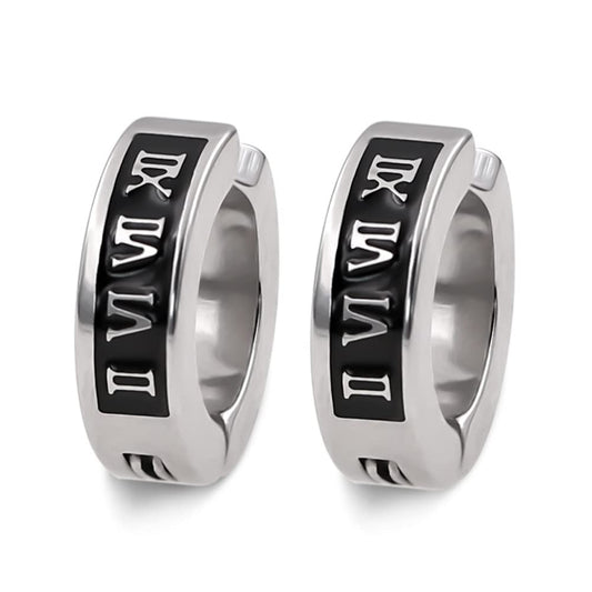 Rockyu フェイクピアス メンズ シルバー 黒 ローマ数字 チタン ノンホール