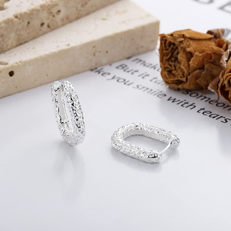 Rockyu シルバー925 不規則テクスチャー フープピアス 小さめハワイ風デザイン