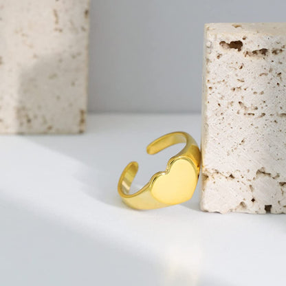 Rockyu ハートリング レディース シルバー925 ゴールド フリーサイズ 金属アレルギー対応 鏡面仕上げ